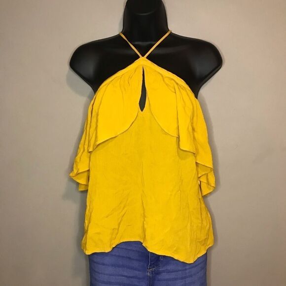 EXPRESS Yellow Sleeveless Flounce Halter Top - Picture 2 of 8